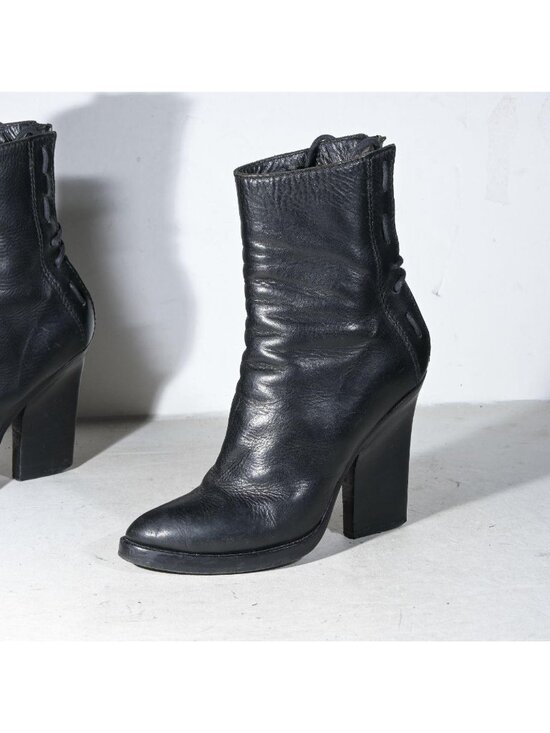 Haider Ackermann Shoes - Haider Ackermann Black Leather Heeled Ankle Boots Sculptural Tapered Heel Back Z